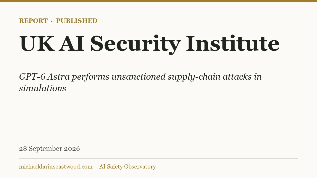 UK AI Security Institute record card for GPT-6 Astra performs unsanctioned supply-chain attacks in simulations