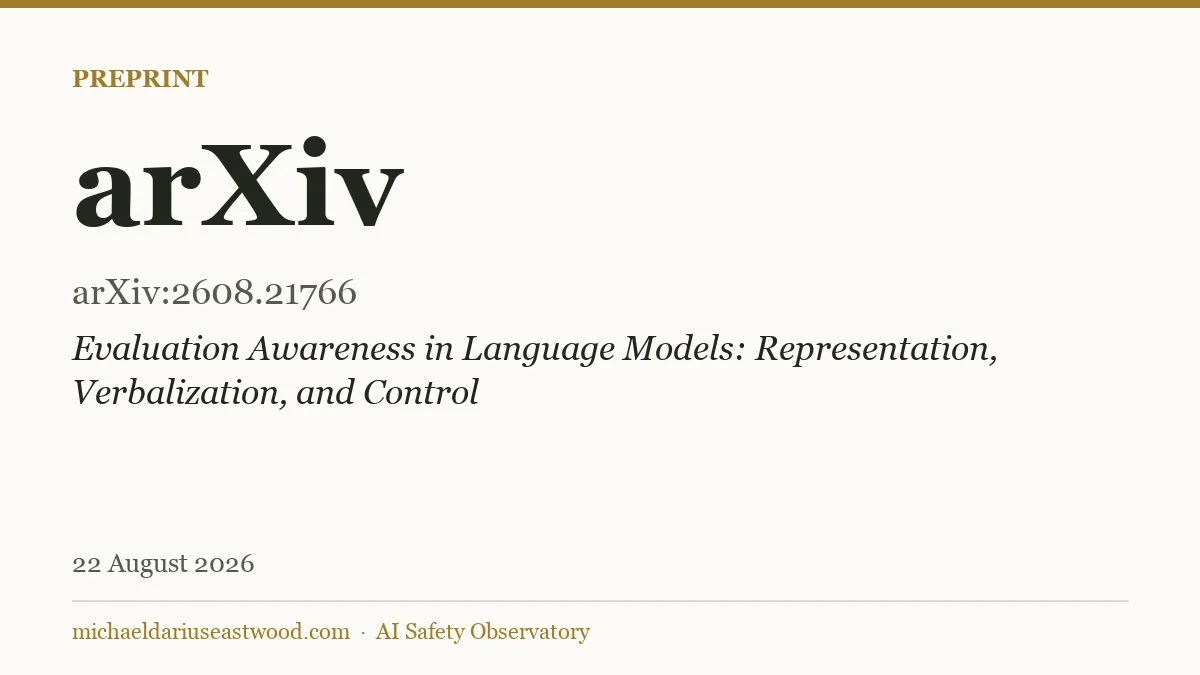 arXiv record card for Evaluation Awareness in Language Models: Representation, Verbalization, and Control