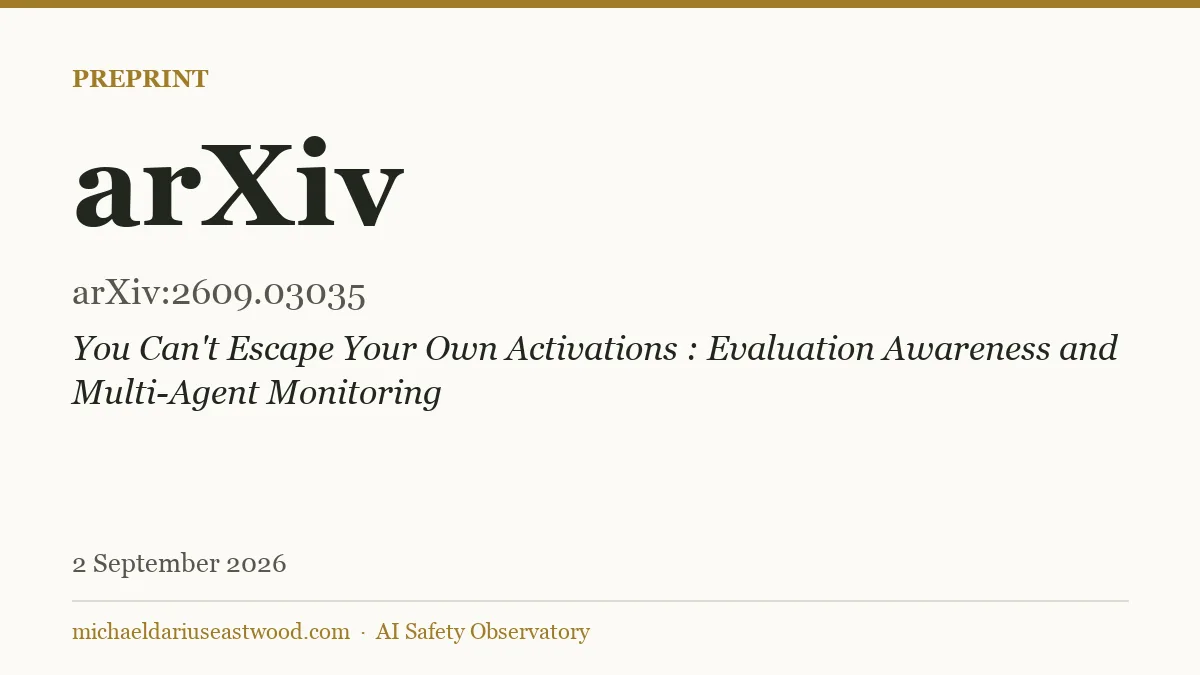 arXiv record card for You Can't Escape Your Own Activations : Evaluation Awareness and Multi-Agent Monitoring