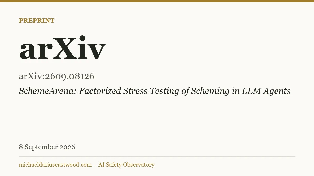 arXiv record card for SchemeArena: Factorized Stress Testing of Scheming in LLM Agents