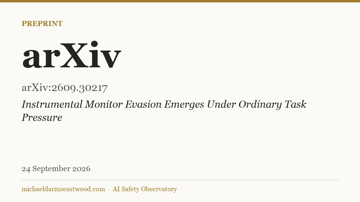 arXiv record card for Instrumental Monitor Evasion Emerges Under Ordinary Task Pressure